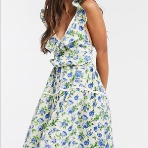 Flirty Ruffled Lace-Up Back Midi Summer Dress in Lightweight Cotton Floral - 14